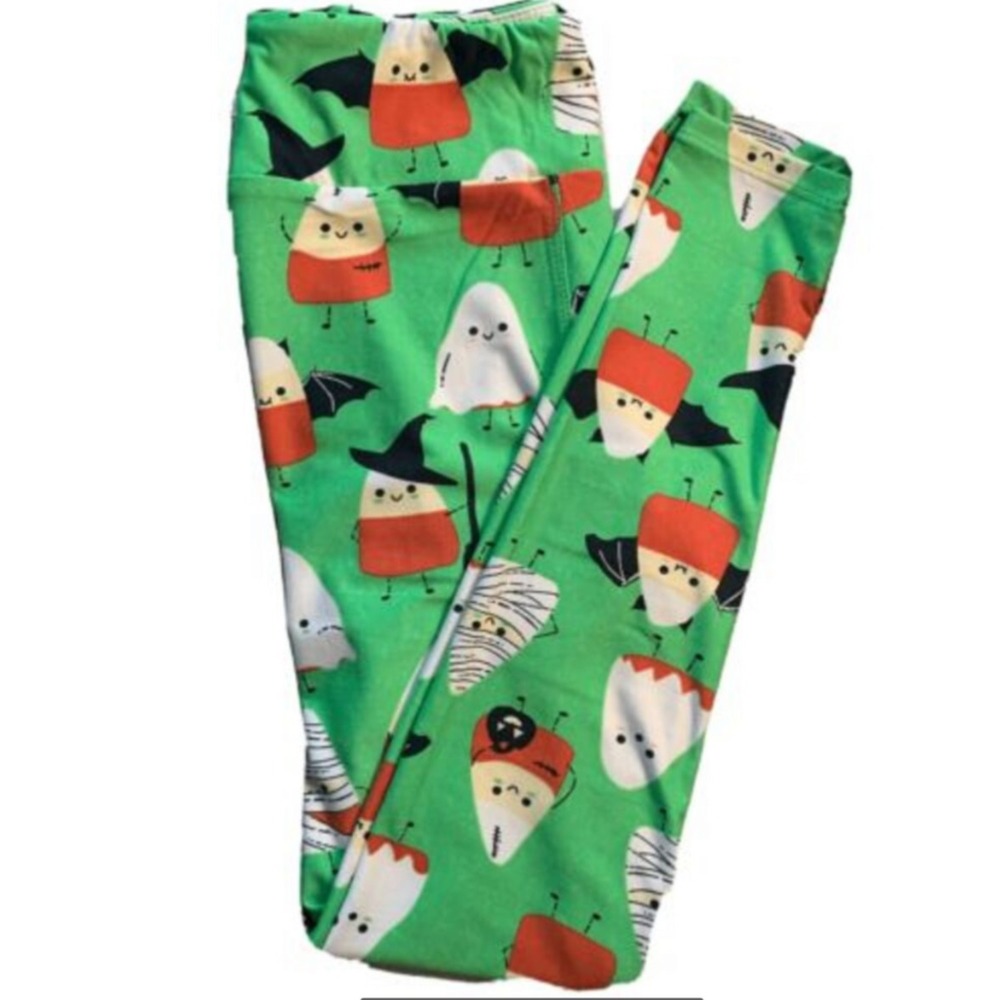 LuLaRoe Girls Leggings L/XL Candy Corn Halloween Ghosts‎ Witches Size 7-12 NEW